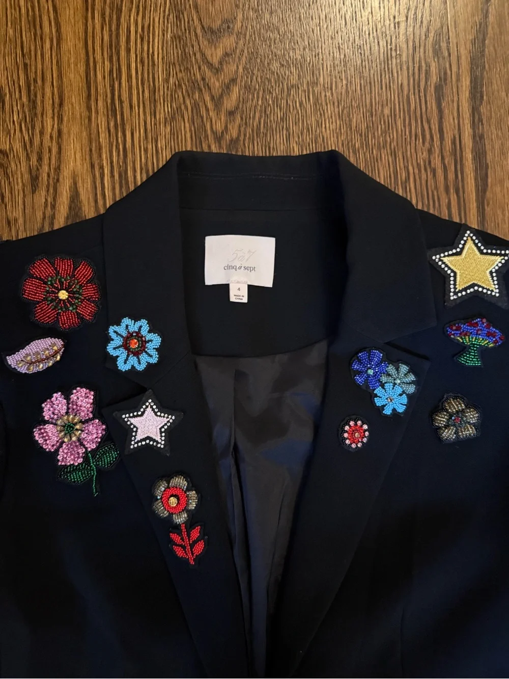 cinq a sept Black Embroidered Floral & Star Blazer